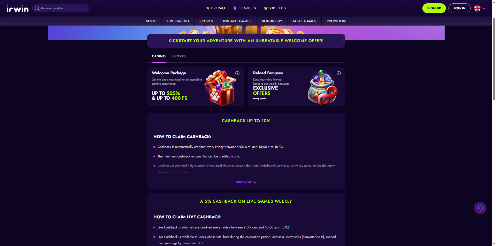 Irwin Casino VIP and promotions